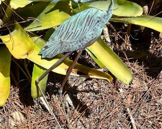 Verdigris Patina Metal Heron Garden Statue