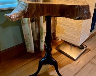 Live Edge Wood and Resin Pedestal Side Table