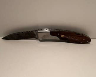 Boker Magnum Duke Damascus Folding Knife with Wood Handle