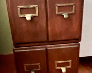 Vintage Four-Drawer Wooden Card Catalog Cabinet with Brass Hardware