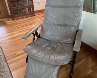 Grey Leather Recliner Chair with Ottoman