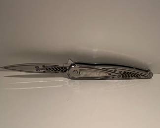 Decorative Folding Knife with Engraved Blade and Handle