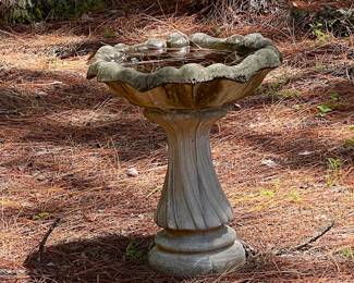 Vintage Scalloped Concrete Pedestal Bird Bath - Athena Garden Style