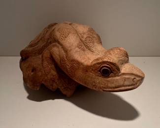 Carved Parasite Wood Frog Sculpture