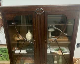 Art Deco Oak Leaded Glass Bookcase / Display Cabinet