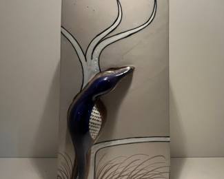 Mid-Century Modern Ceramic Vase with Bird and Tree Motif