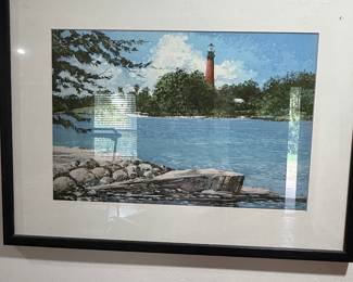 Signed Watercolor Painting of Jupiter Inlet Lighthouse by Michael J. Weber