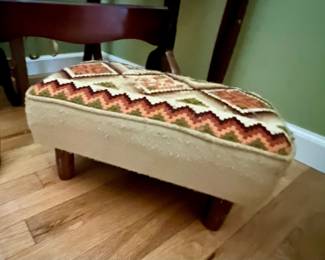 Vintage Geometric Needlepoint Footstool
