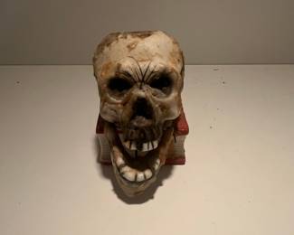Vintage Bisque Skull on Book Nodder Candle Holder