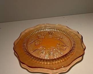 Jeannette Glass "Iris & Herringbone" Marigold Carnival Glass Compote