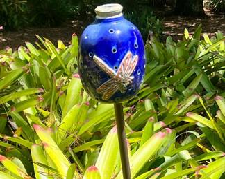 Ceramic Dragonfly Garden Orb Stake