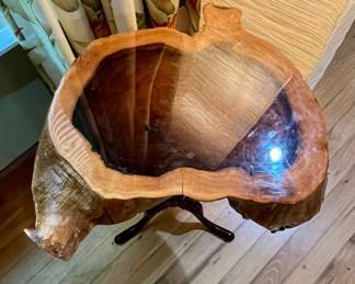 Live Edge Wood and Resin Pedestal Side Table