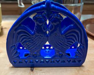Cobalt Blue Cast Iron Rooster Napkin Holder