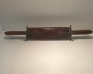 Vintage Carved Wood and Brass Carving Set with Knife and Fork