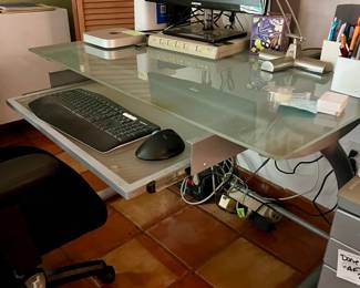 Modern Tempered Glass Computer Desk with Keyboard Tray