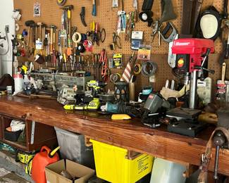 Stocked garage full of various power tools, yard equipment, decor and more!