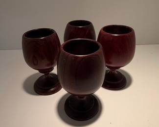 Set of 4 Mid-Century Turned Wood Goblets
