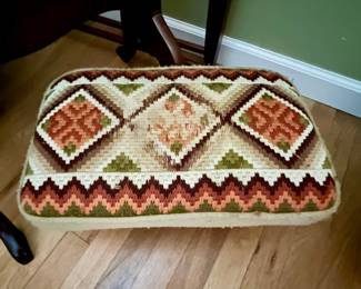 Vintage Geometric Needlepoint Footstool