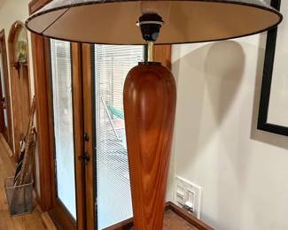 Mid-Century Modern Sculptural Wood Table Lamp with Stone Base