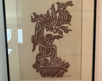 Art Print of Mayan Figure by P. Argaez P. (Circa 1960s)