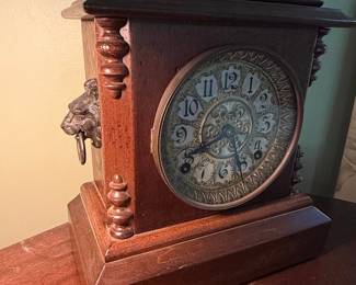 Seth Thomas Victorian Mantel Clock with Lion Head Pulls