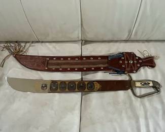 Decorative Bowie-style Machete with Central American Seals Sheath