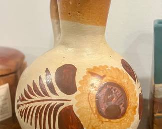 Vintage Mexican Tonala Pottery Pitcher with Floral Design