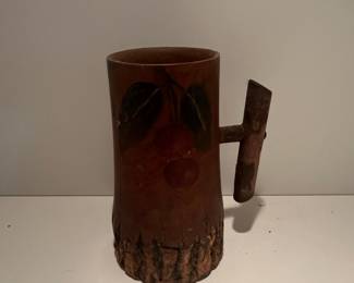 Rustic Hand-Painted Wooden Mug with Cherry Decoration