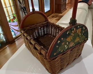 Vintage Hand-Painted Folk Art Wicker Basket