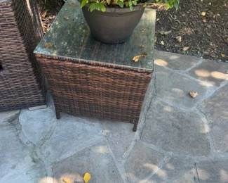 Wicker/glass side table