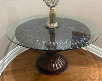 Wood & glass pedestal table