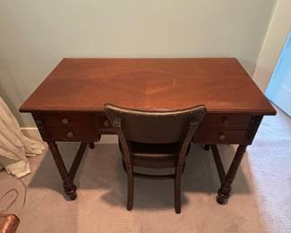 Vintage Mahogany Writing Desk and Chair Set - Sheraton Style
