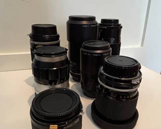 Collection of Vintage Manual Focus Camera Lenses (Nikon, Pentax, Yashica)