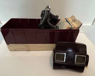 Vintage Sawyer's View-Master Model C Viewer and Bakelite Storage Library with Reels
