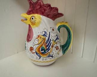 Italian Hand-Painted Majolica Raffaellesco Rooster Pitcher
