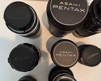 Collection of Vintage Manual Focus Camera Lenses (Nikon, Pentax, Yashica)