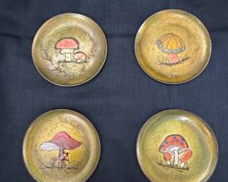 Vintage Enamel on Copper Mushroom Trinket Dishes