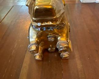 Steampunk-Style Gold-Plated Pig Sculpture with Watch Components