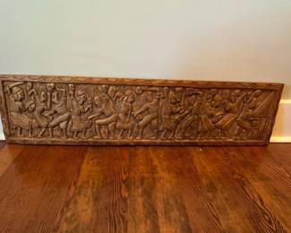 Vintage Hand-Carved Wooden Processional Panel - African Tribal Scene