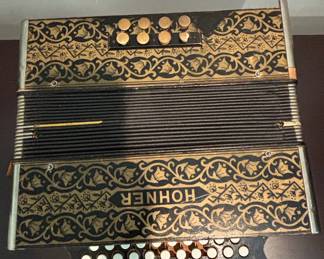 Vintage Hohner Pokerwork Button Accordion