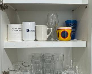 Assorted Household Glassware and Promotional Mugs