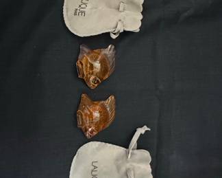 Pair of Lalique Amber Crystal Fish Figurines