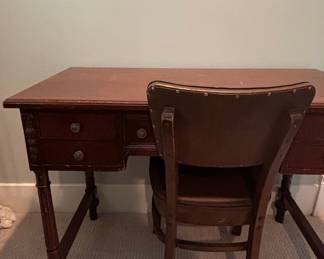 Vintage Mahogany Writing Desk and Chair Set - Sheraton Style