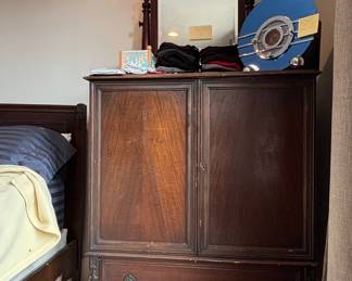 Vintage Mahogany Armoire and Art Deco Style Radio