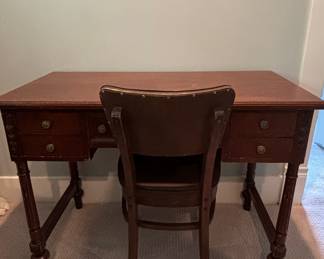 Vintage Mahogany Writing Desk and Chair Set - Sheraton Style