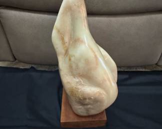 Abstract Carved Alabaster Sculpture on Wood Base