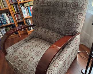 Art Deco Style Recliner with Curved Wooden Arms