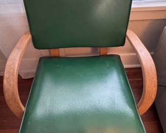 Mid-Century Modern Bentwood Armchair with Green Vinyl Upholstery