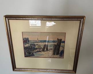 Vintage Seascape Watercolor by Lucille M. Haddon (1947)