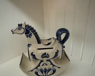 Bjorn Wiinblad Style Ceramic Rocking Horse Coin Bank